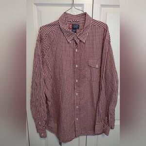 Chaps Burgundy-Maroon & White Plaid 100% Cotton Button Down Men's Shirt Size XXL